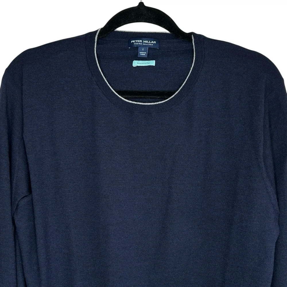 Peter Millar Crown Excursionist Sweater L Golf Merino Wool Sartori Inv Blue Crew